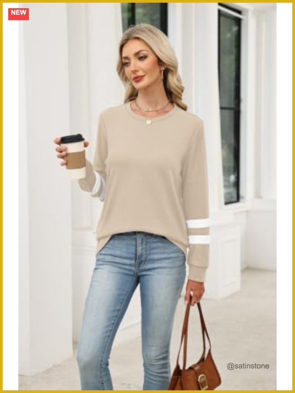 Womens Long Sleeve Color Block Sweatshirt Tunic Lightweight Winter Pullover - Picture 3 of 4